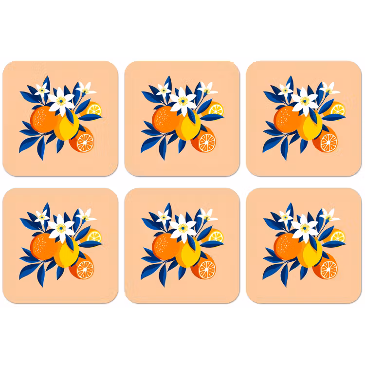 Illustratie - Sinaasappels - Donkerblauw - Bloemen onderzetter kurk middel -zkaufland3dotto