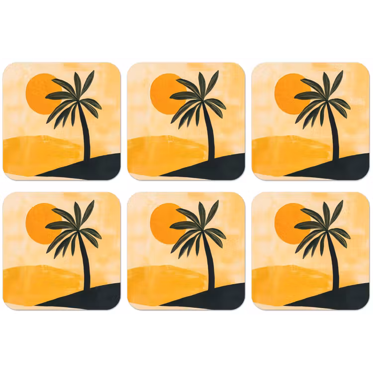 Illustratie - Palmboom - Zon - Heuvels onderzetter kurk middel -zkaufland3dotto