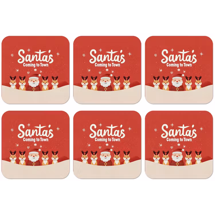 Illustratie - Kerstman - Rendieren - Rood onderzetter kurk middel -zkaufland3dotto