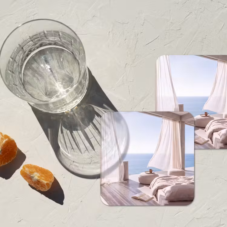 Interieur - Zeezicht - Modern - Rust - Beige onderzetter kurk middel -sfeer4