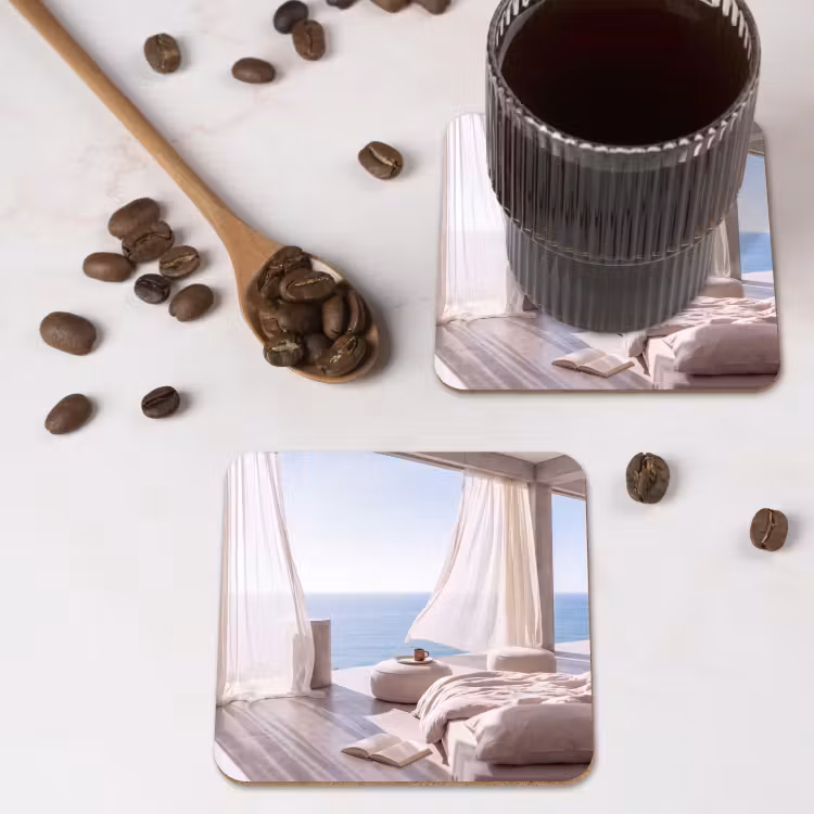 Interieur - Zeezicht - Modern - Rust - Beige onderzetter kurk middel -sfeer2