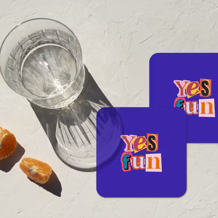Yes fun - Kleurrijk - Collage-stijl onderzetter kurk middel -sfeer4
