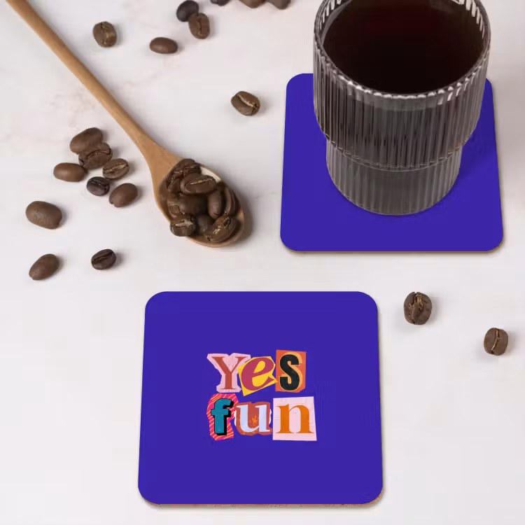 Yes fun - Kleurrijk - Collage-stijl onderzetter kurk middel -sfeer2