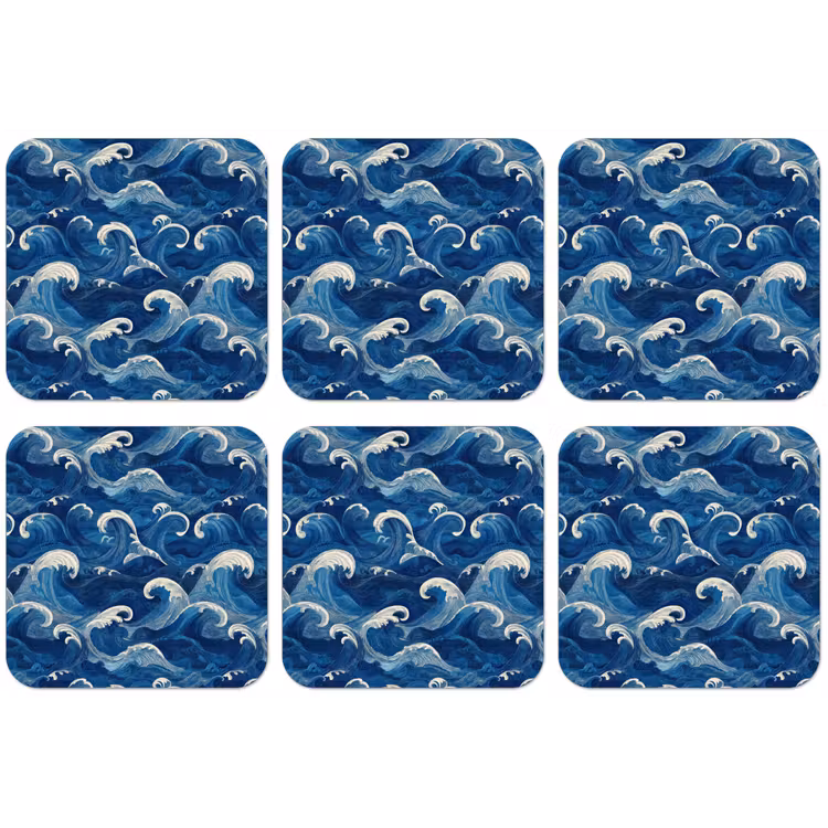 Japans - Oceaan - Golven - Blauw onderzetter kurk middel 366 -zkaufland3dotto