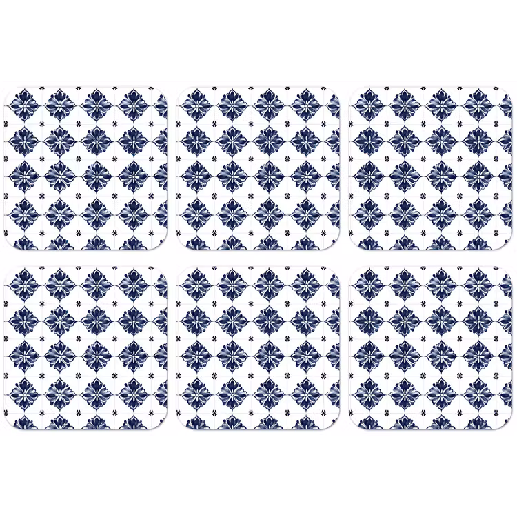 Tegelmotief - Blauw - Wit - Bloem onderzetter kurk middel 366 -zkaufland3dotto