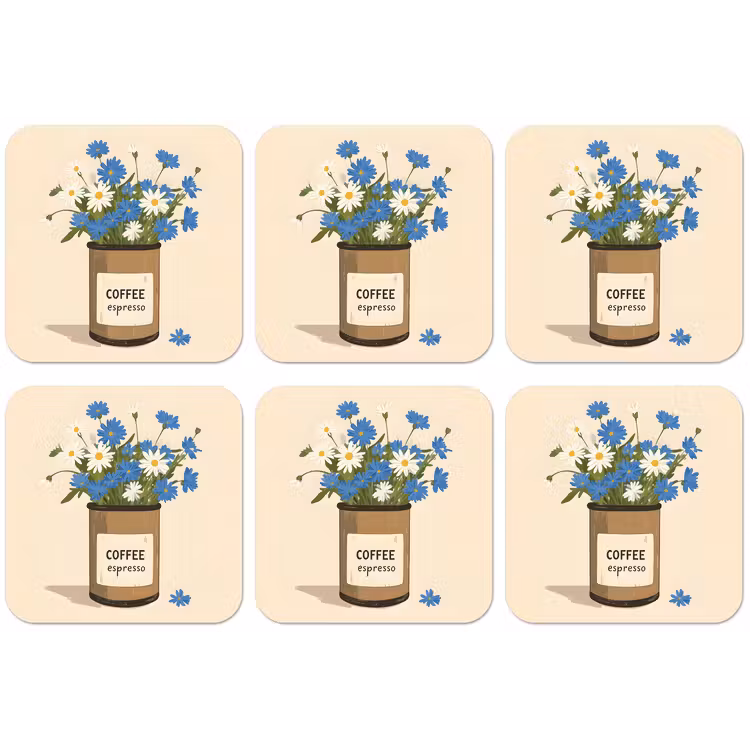 Coffee - Blik - Minimalistisch - Bloemen onderzetter kurk middel -zkaufland3dotto