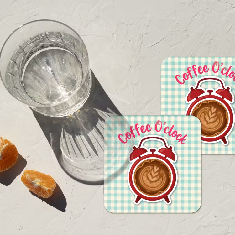 Koffie - Klok - Groen onderzetter kurk middel -sfeer4