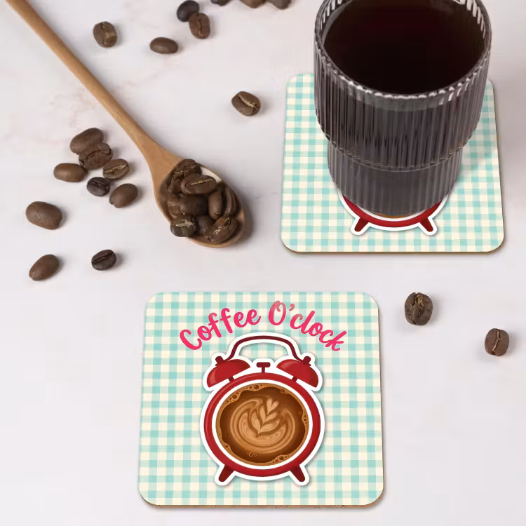 Koffie - Klok - Groen onderzetter kurk middel -sfeer2