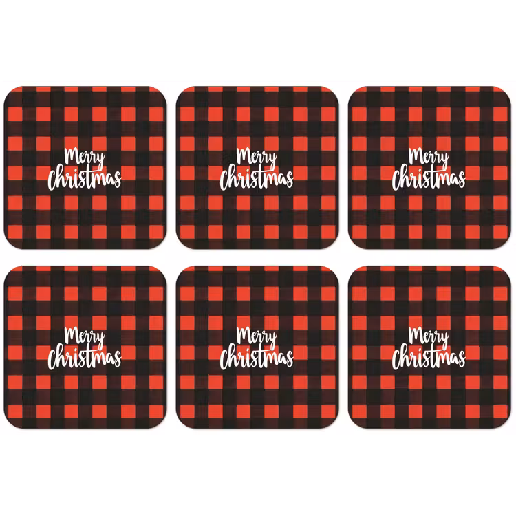 Geruit - Rood - Tekst - Christmas onderzetter kurk middel -zkaufland3dotto