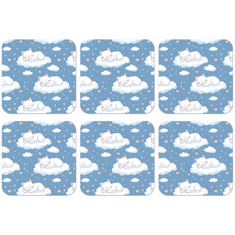 Kitten - Wolken - Blauw onderzetter kurk middel 366 -zkaufland3dotto