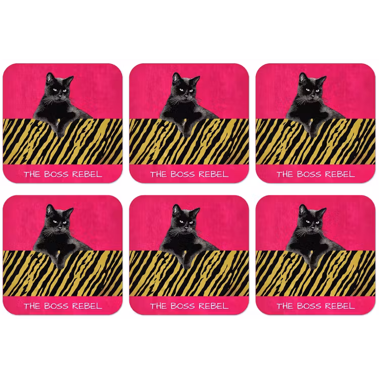 Kat - Baas - Roze - Tijgerprint onderzetter kurk middel -zkaufland3dotto