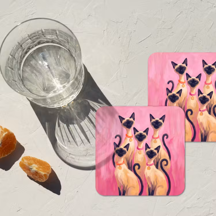 Kat - Groep - Dieren - Modern - Roze onderzetter kurk middel -sfeer4
