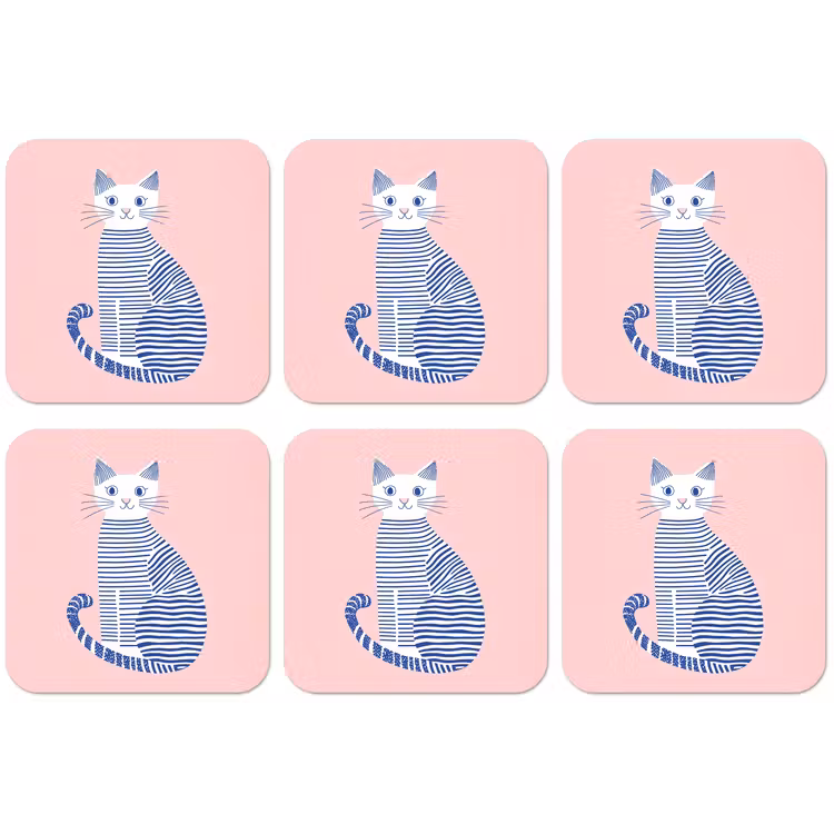 Kat - Illustratie - Minimalistisch - Roze onderzetter kurk middel -zkaufland3dotto