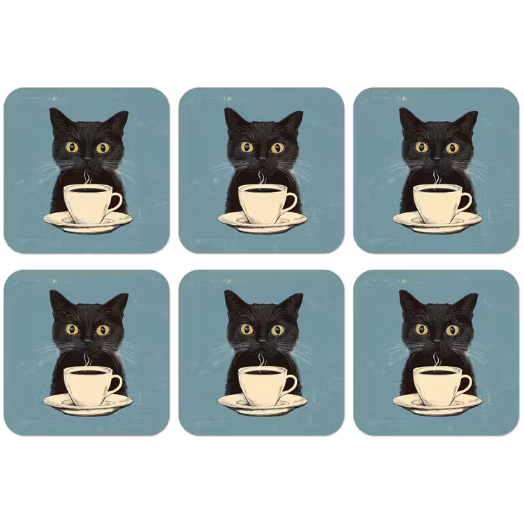 Kat - Zwart - Koffie - Minimalistisch onderzetter kurk middel -zkaufland3dotto