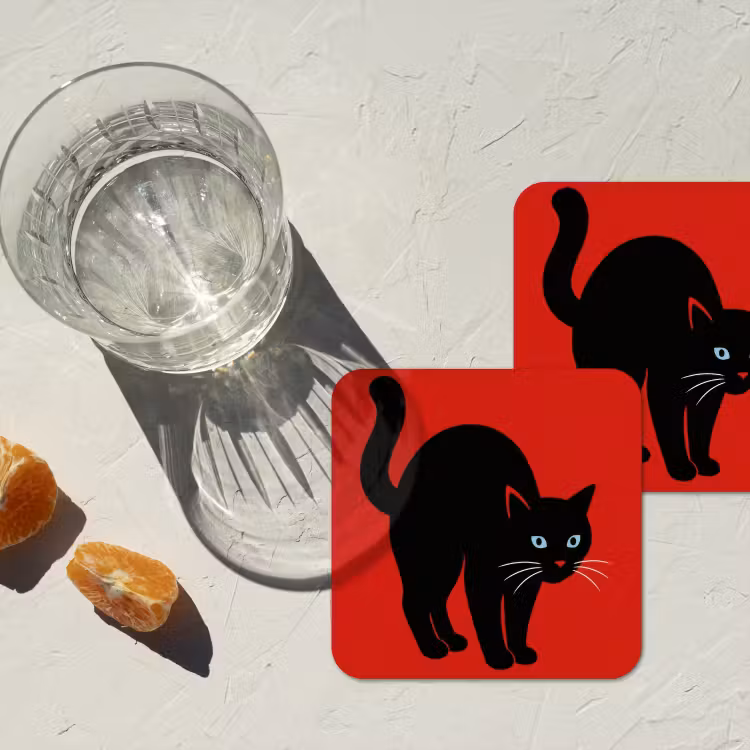 Kat - Zwart - Staart onderzetter kurk middel -sfeer4