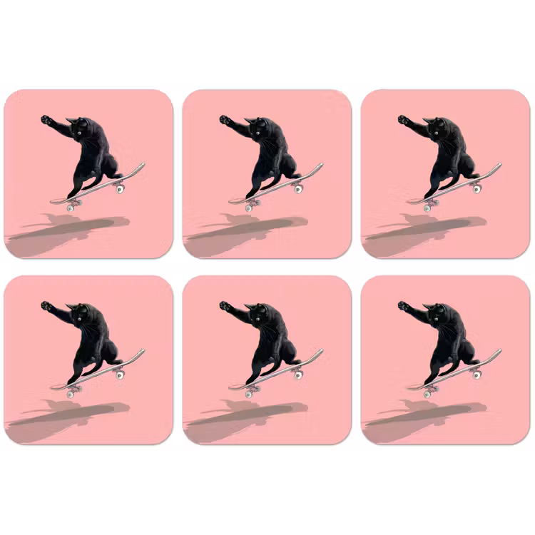 Kat - Skateboard - Roze onderzetter kurk middel -zkaufland3dotto