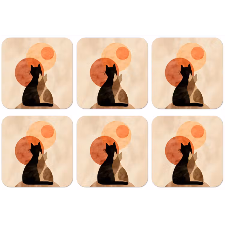 Katten - Zwart - Abstract - Cirkels onderzetter kurk middel -zkaufland3dotto