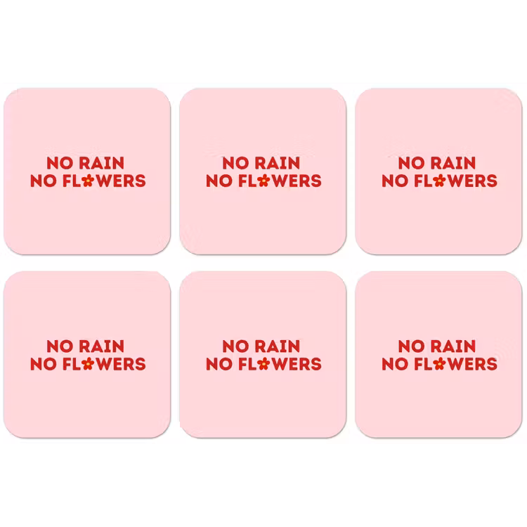 No rain no flowers - Minimalistisch - Roze - Bloem onderzetter kurk middel -zkaufland3dotto