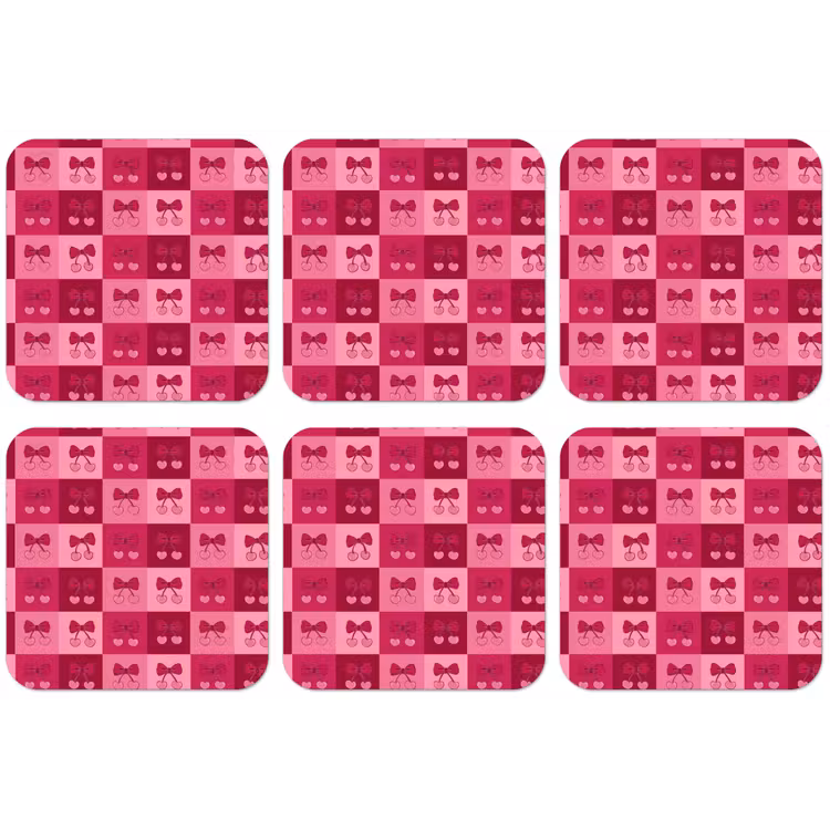 Kersen - Strikjes - Speels - Roze - Bordeaux onderzetter kurk middel 366 -zkaufland3dotto