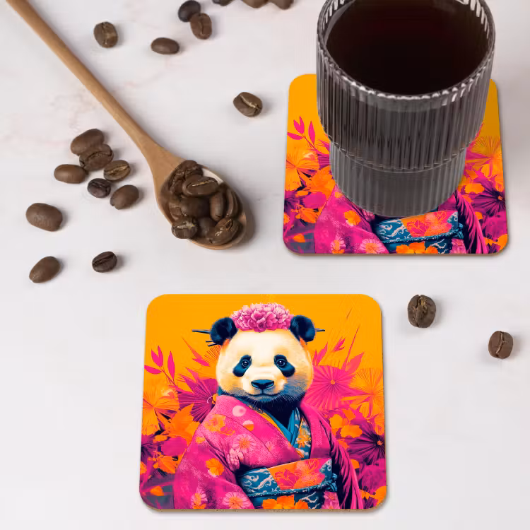 Kimono - Roze - Panda - Bloemenkroon onderzetter kurk middel -sfeer2