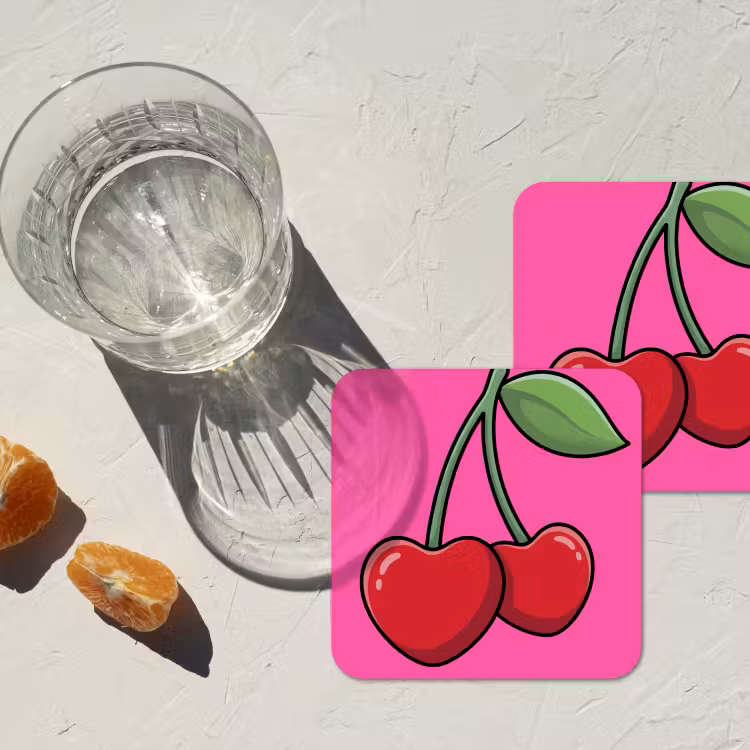Kers - Roze - Fruit onderzetter kurk middel -sfeer4