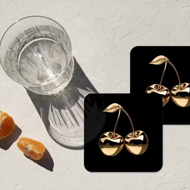 Kersen - Zwart - Goud - Chrome onderzetter kurk middel -sfeer4