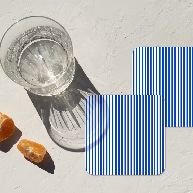 Klassiek - Strepen - Blauw onderzetter kurk middel 366 -sfeer4