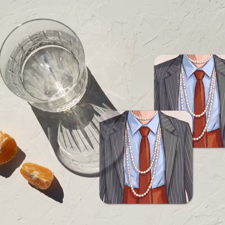 Kleding - Strik - Parels - Klassiek - Mode onderzetter kurk middel -sfeer4