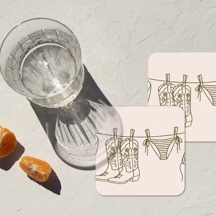 Kleding - Waslijn - Zomer - Lijntekening - Groen onderzetter kurk middel -sfeer4