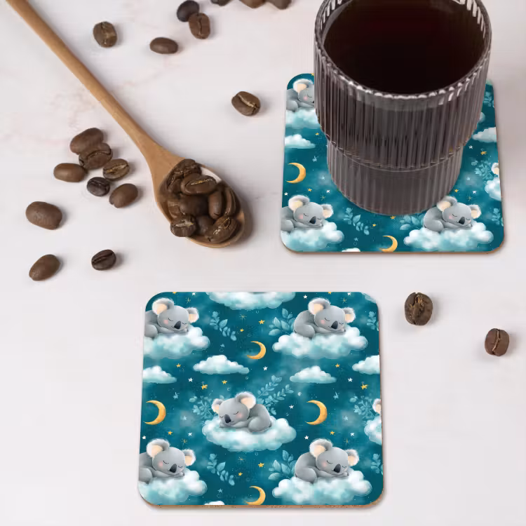 Koala's - Betoverend - Blauw onderzetter kurk middel 366 -sfeer2