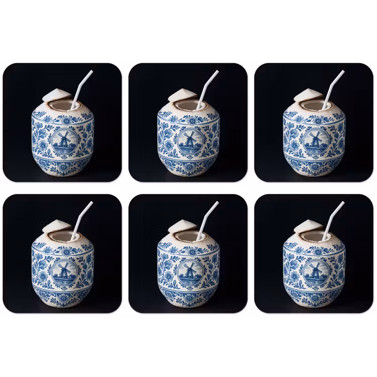 Kokosnoot - Eten - Delfts blauw - Drinken onderzetter kurk middel -zkaufland3dotto