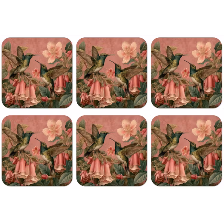 Kolibries - Bloemen - Groen - Roze onderzetter kurk middel -zkaufland3dotto