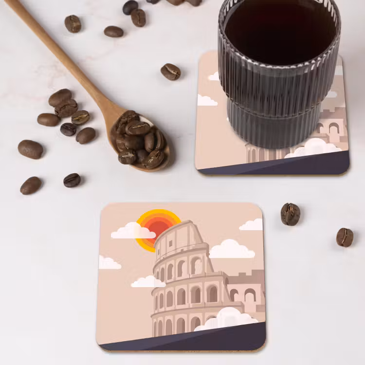 Colosseum - Zonsopgang - Rome - Architectuur - Beige onderzetter kurk middel -sfeer2