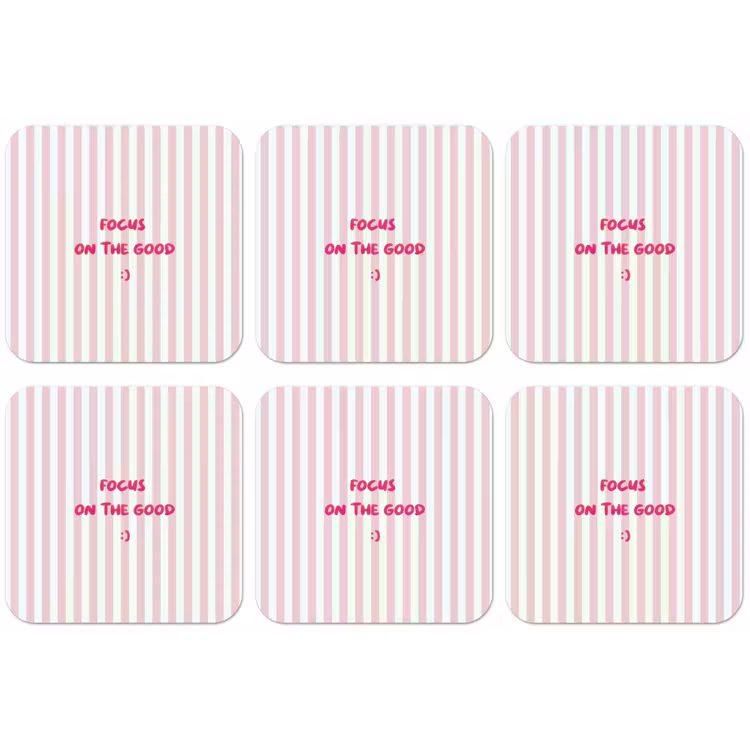 Focus on the good - Strepen - Roze - Smiley onderzetter kurk middel -zkaufland3dotto
