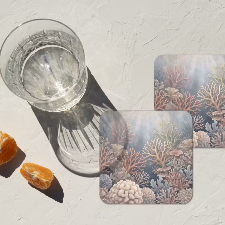 Koraal - Zeeleven - Onderwater - Illustratie - Natuur onderzetter kurk middel -sfeer4