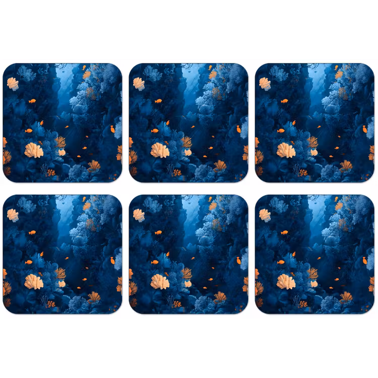 Koraalrif - Vissen - Oceaan - Blauw onderzetter kurk middel -zkaufland3dotto