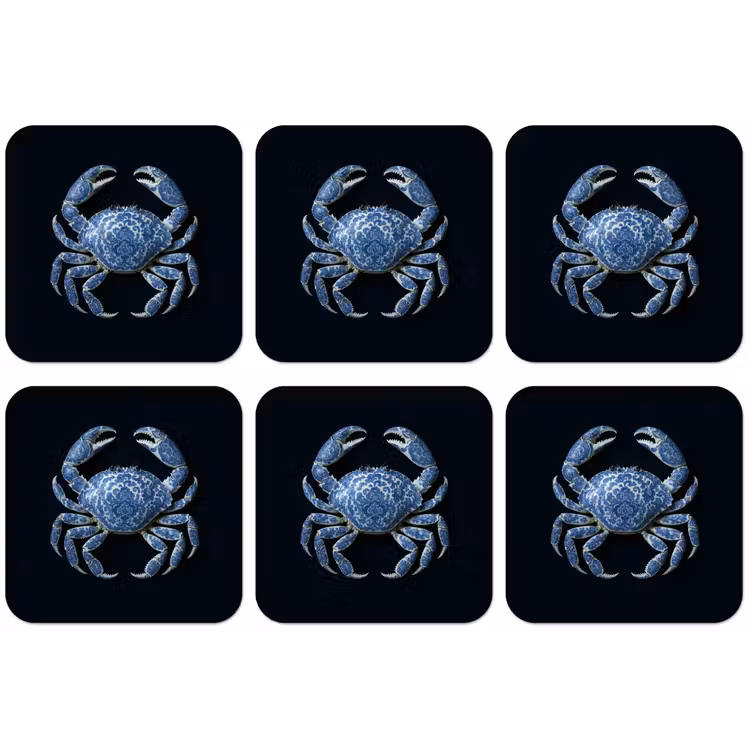 Krab - Delfts blauw - Dieren onderzetter kurk middel -zkaufland3dotto