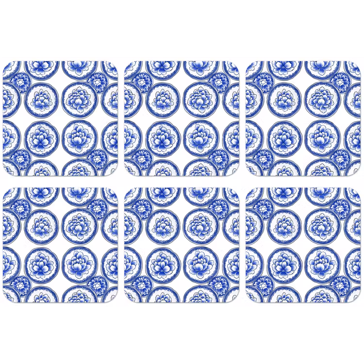Cirkels - Bloemen - Blauw onderzetter kurk middel 366 -zkaufland3dotto