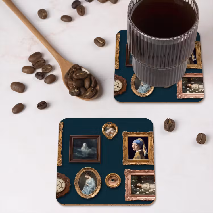 Kunst - Schilderijen - Decoratie - Klassiek - Groen onderzetter kurk middel -sfeer2