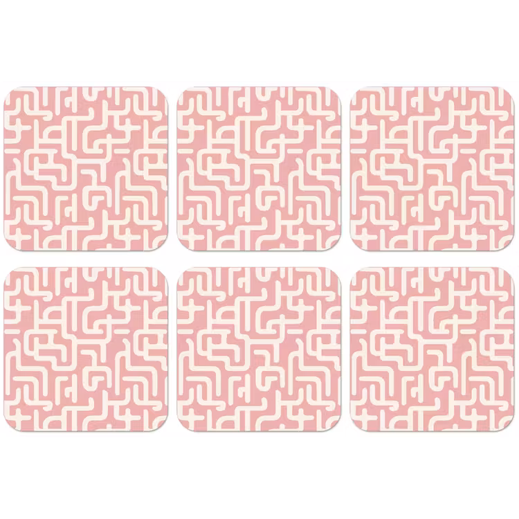 Doolhofpatroon - Roze - Wit - Abstract onderzetter kurk middel 366 -zkaufland3dotto