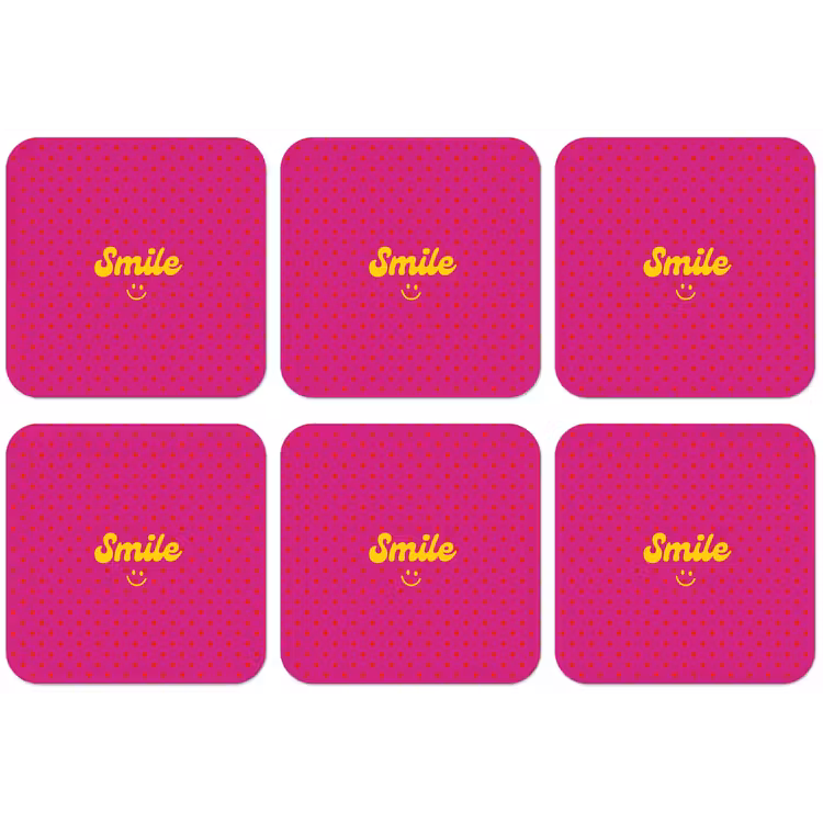 Smile - Stippen - Geel - Smiley - Roze onderzetter kurk middel -zkaufland3dotto