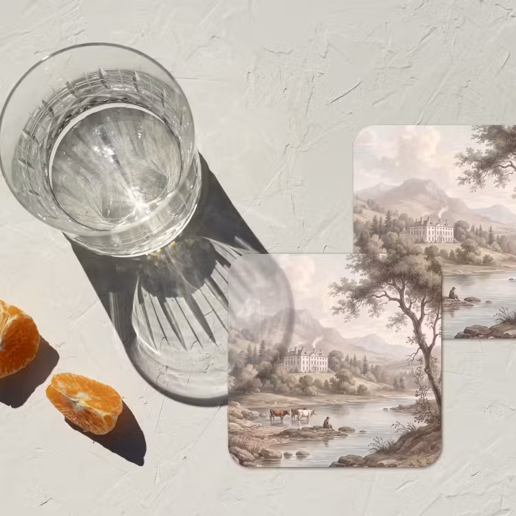 Landhuis - Rivier - Vee onderzetter kurk middel -sfeer4