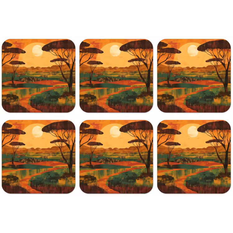 Landschap - Afrikaans - Zon onderzetter kurk middel -zkaufland3dotto