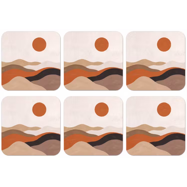 Landschap - Heuvels - Zon - Abstract - Oranje onderzetter kurk middel -zkaufland3dotto