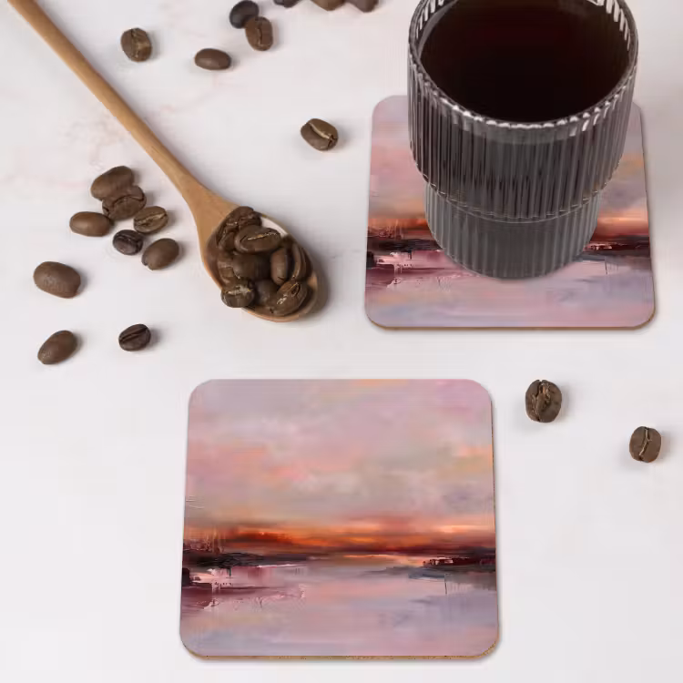 Landschap - Zonsondergang - Abstract - Modern - Roze onderzetter kurk middel -sfeer2