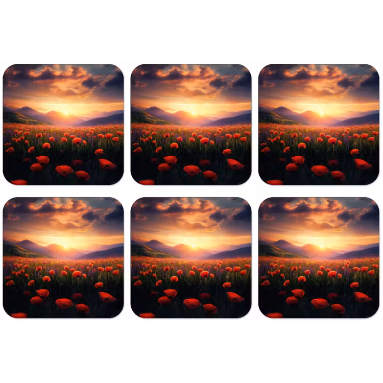 Landschap - Zonsondergang - Bloemenveld onderzetter kurk middel -zkaufland3dotto