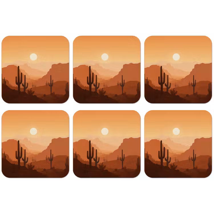 Landschap - Woestijn - Cactussen - Zon onderzetter kurk middel -zkaufland3dotto