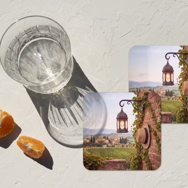 Lantaarn - Wijngaard - Landschap - Italiaans onderzetter kurk middel -sfeer4