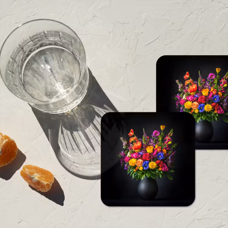 Felgekleurd - Bloemen - Vaas onderzetter kurk middel -sfeer4