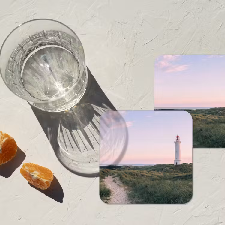 Vuurtoren - Duinlandschap - Zee onderzetter kurk middel -sfeer4